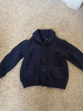 Janie and Jack Navy Shawl Collar Knit Cardigan